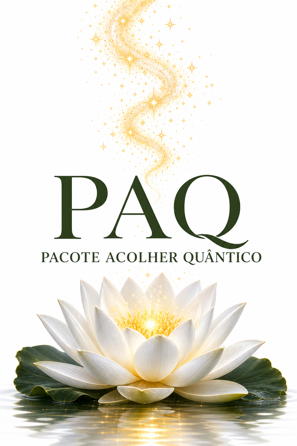 Logo PAQ — Pacote Acolher Quântico, com flor de lótus e partículas douradas